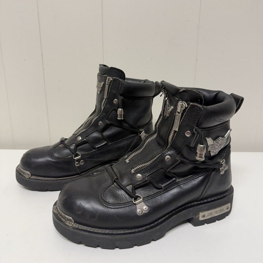 Harley Davidson Brake Light Leather Motorcycle Riding Boots D91680 Black Men 9